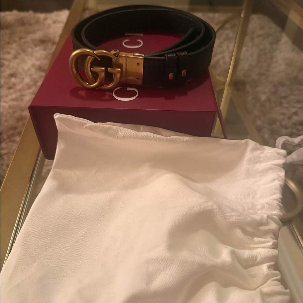 Gucci Dark Brown Leather Belt with Gold GG Buckle - Picture 4 of 6